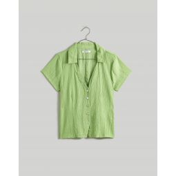 Notched V-Neck Button-Up Top