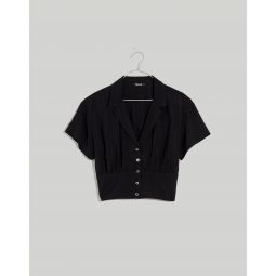 Drapey Banded-Bottom Button-Down Top