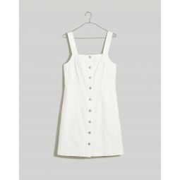 Denim Square-Neck Sleeveless Mini Dress in Tile White