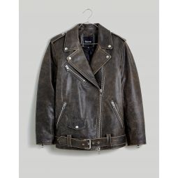 Distressed Leather Oversized Motorcycle Jacket