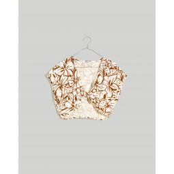 Double-Gauze Tie-Front Cropped Top in Abstract Flora