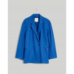 Plus Double-Breasted Crossover Blazer in 100% Linen