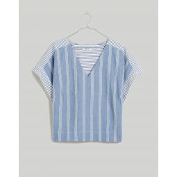 Crinkle Cotton Boxy Top in Mixed Stripe