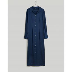 Satin Button-Front Midi Shirtdress