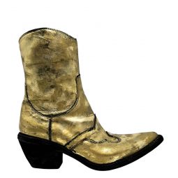 Laminated Pointy Toe Ankle Boot - Gold