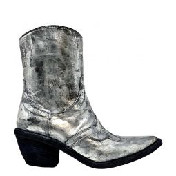 Laminated Pointy Toe Ankle Boot - Silver