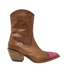 Heart Toe Ankle Boot - Tan/Fuchsia
