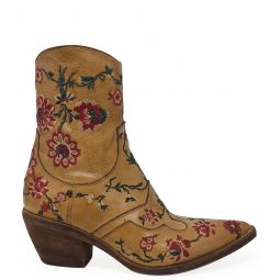 MADISON MAISON LEATHER EMBROIDERED ANKLE BOOT - TAN