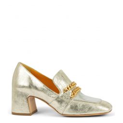 Leather Mid Heel Loafer - Gold/Silver