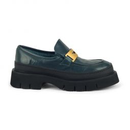 Leather Chunky Loafer With Shearling - Navy