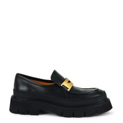 MADISON MAISON LEATHER CHUNKY LOAFER WITH SHEARLING - BLACK