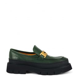Leather With Shearling Chunky Loafer - Green
