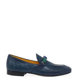 Leather Flat Jeweled Loafer - Blue