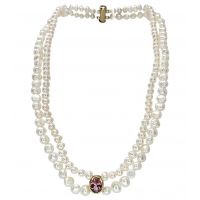 by Del Pozzo Double Stand Pearl Necklace - White Pearl