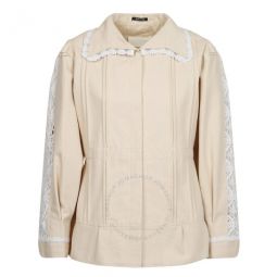 Ladies Ecru Lace-Trim Pleat-Detail Fitted Jacket, Brand Size 38 (US Size 4)