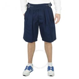 Mens Dark Blue Pleated Buckled Bermuda Shorts, Brand Size 46 (Waist Size 30)