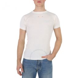 Ecru Fancy Rib Cotton T-Shirt, Size Small