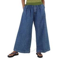 Ladies Light Dirty Stone Wash Denim Wide Jeans, Brand Size 38 (US Size 4)