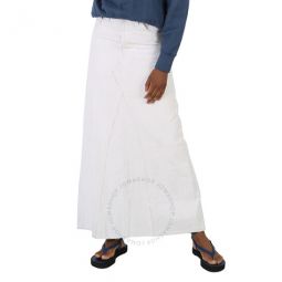 Ladies White Crack High-Waisted Denim Maxi Skirt, Brand Size 36 (US Size 2)