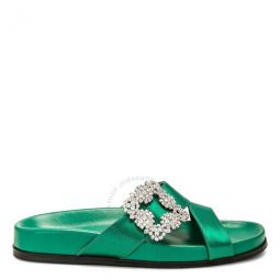 Chilanghi Jewel Buckle Satin Flat Sandals, Brand Size 40 ( US Size 10 )