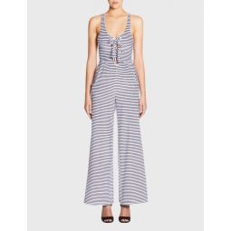 Stripe Lace Up Front Jumpsuit - White/Navy