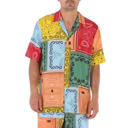 Mens Bandana Print Cuban Shirt, Size Medium