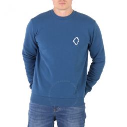 Mens Petrol Blue Tempera Cross Print Sweatshirt, Size Medium