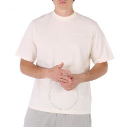 Mens Ecru White Crew-Neck Cotton T-Shirt, Size X-Small