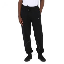Mens Black White Cross Logo-Print Cotton Track Pants, Size Large