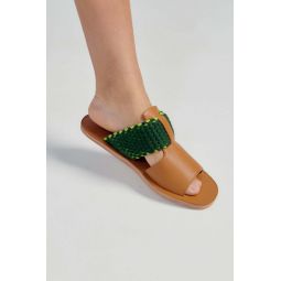 T-Strap Sandal - Caramel/Green
