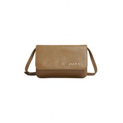 Leather Shoulder Bag with Marni Mending - Brown