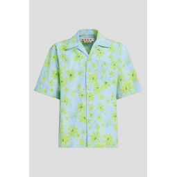 Verdant Flowers Poplin Bowling Shirt - Aquamarine