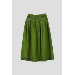 Triangle Pleated Denim Skirt - Kiwi