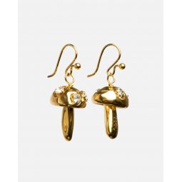 Rhinestone Mushroom Earrings - Gold