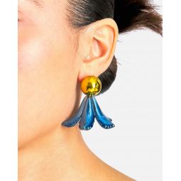 Dangling Puffy Flower Earrings - Blue