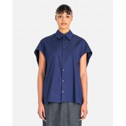 Organic Cotton Poplin Vest Shirt - Navy Blue