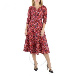Ladies Floral-print Midi Shirt Dress, Brand Size 40 (US Size 6)