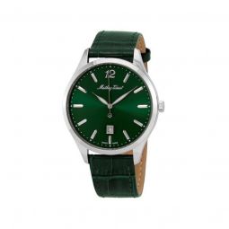 Mens Urban Genuine Leather Green Dial