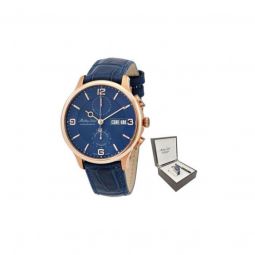 Men's Edmond Chrono Automatic Chronograph Leather Blue Dial Watch