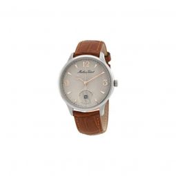 Men's Edmond Auto Havana Genuine Leather Silver-tone Dial Watch