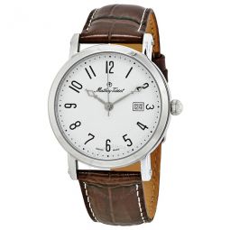 City White Dial Brown Leather Mens Watch