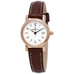 City White Dial Brown Leather Ladies Watch