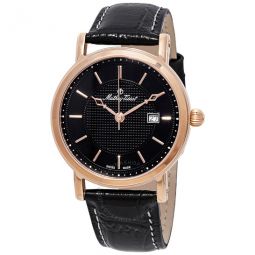 City Black Dial Black Leather Mens Watch