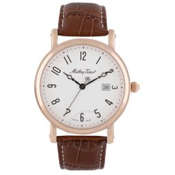 City White Dial Brown Leather Mens Watch