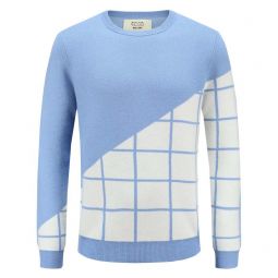 Fill in the Grids Wool Cashmere-Blend Sweater - Light Blue