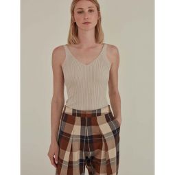 Note to Self Embroidered Tartan Plaid Pants - Brown