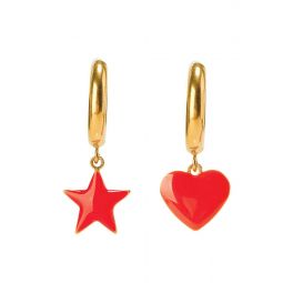 Sparkle Heart & Star Hoops - Red/Pink