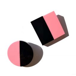 Geometric Circle & Square set of Two Resin Brooches - Pink/Black