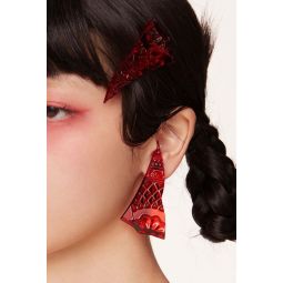 Transparent resin broken triangle earrings - Red