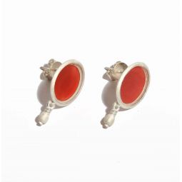 Sterling Agate Mirror Lake Dangle Earrings - Silver Red